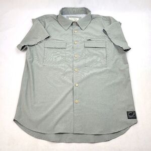 Reel life short sleeve button down cool grey pocket fishing boating shirt